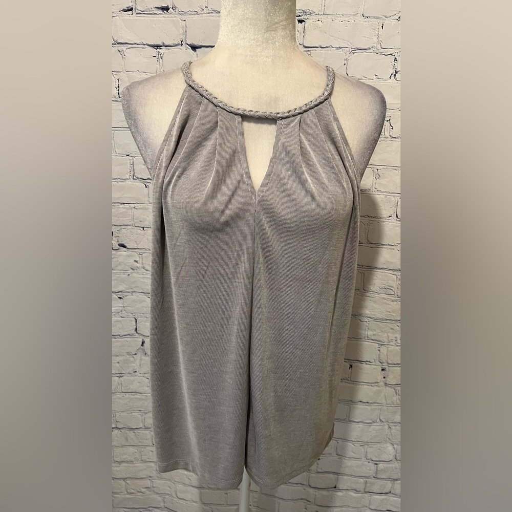 Pixley Georgio Braided Blue and Gray Stripe Halter Tank Top Medium